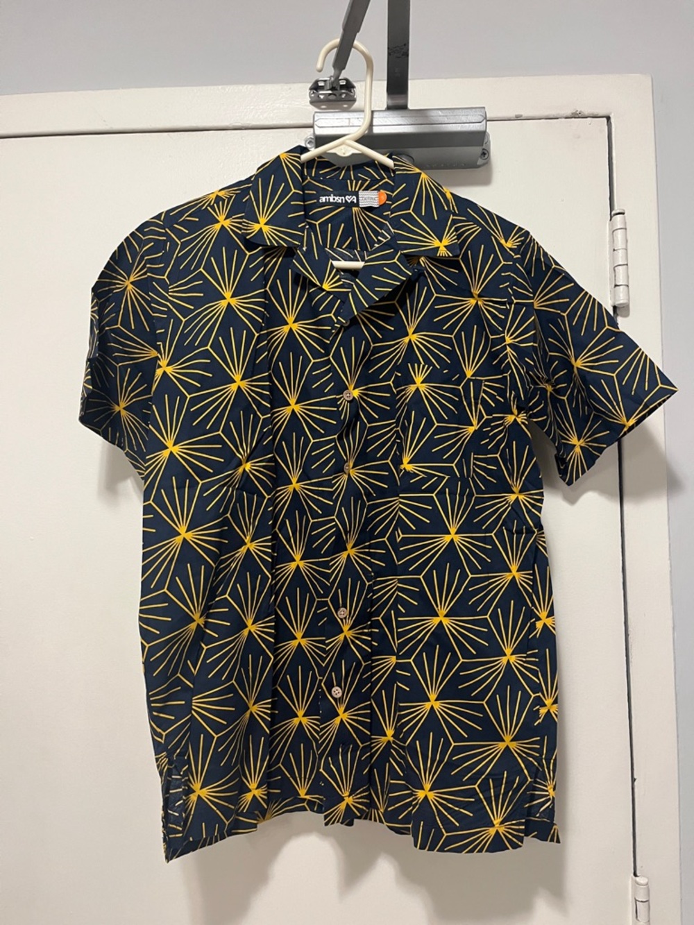 Men's Short-Sleeve Button-Down Shirt - Black with Yellow Starburst Print